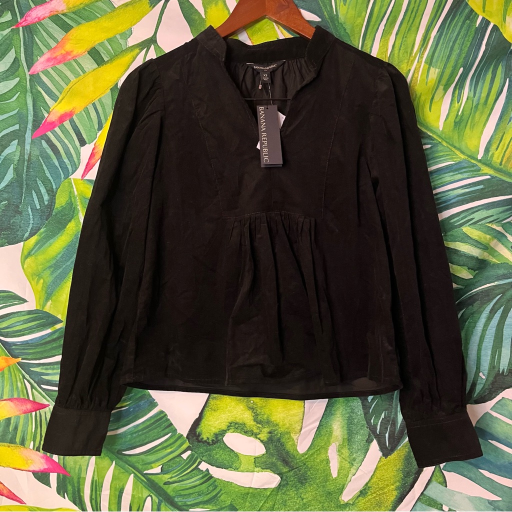 Nwt $70 Banana Republic Xs Relaxed Fit Corduroy Winter Minimalist Black Blouse